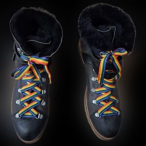 Free People Fur Lined Boots w/ Rainbow Laces 🌈